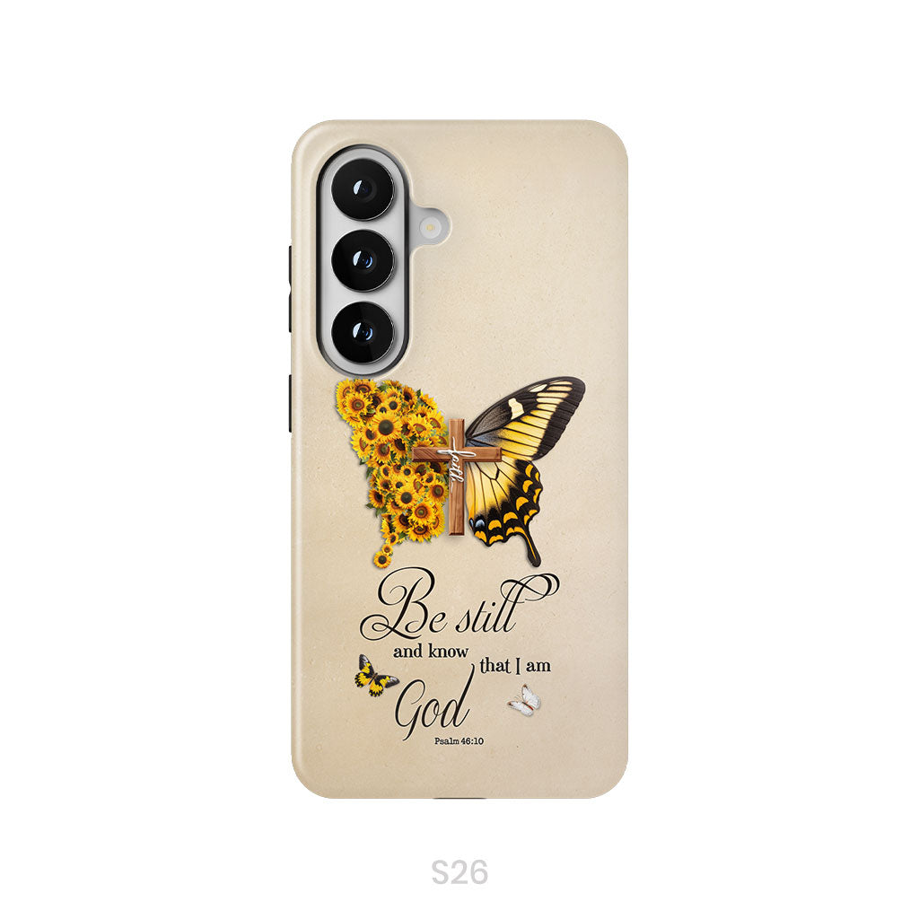 Be Still and Know Psalm 46:10, Faith Cross, Butterfly, Phone Case