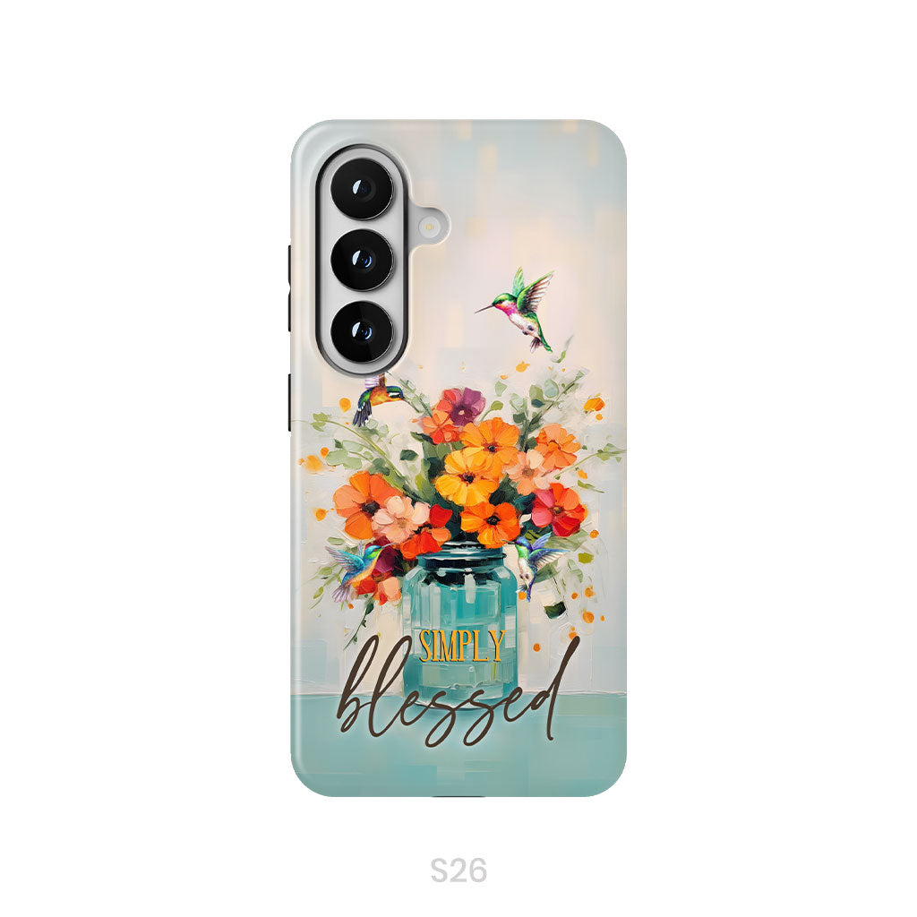 Simply Blessed, Hummingbird, Vase of Flowers, Christian Phone Case