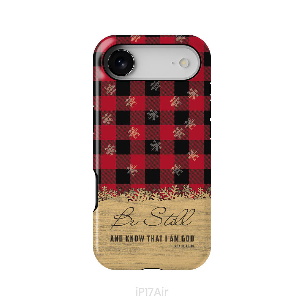 Be still and know that I am God, red black buffalo plaid, Christmas phone case