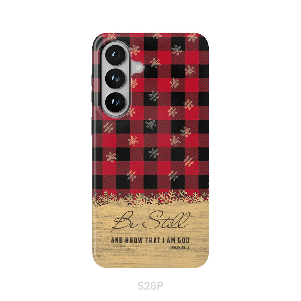 Be still and know that I am God, red black buffalo plaid, Christmas phone case
