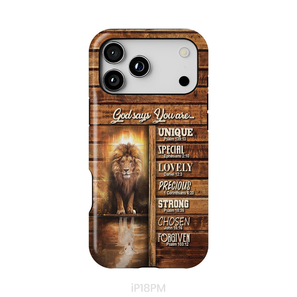 God says you are, Lion and Lamb phone case - Christian phone cases