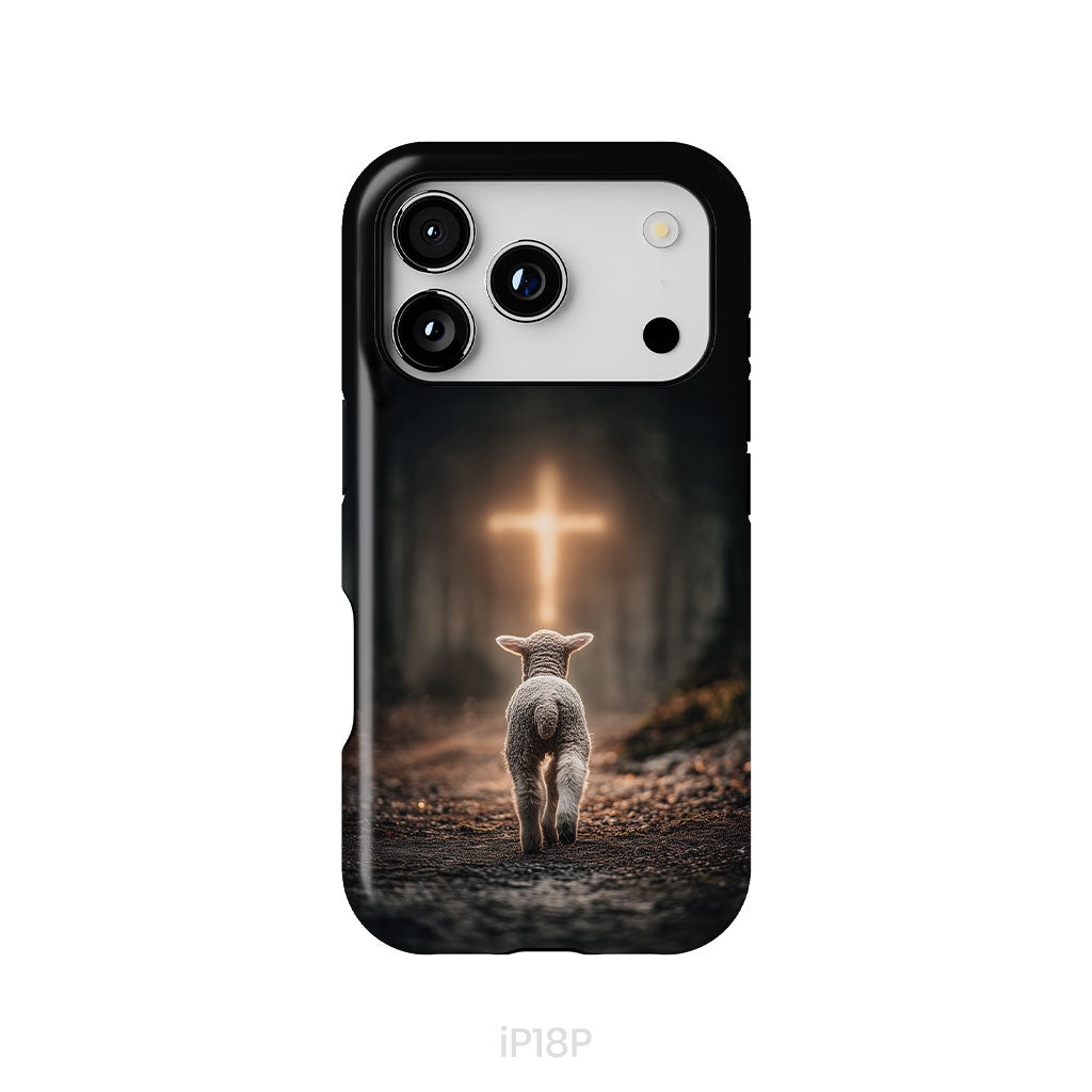 Lamb Walking Toward the Glowing Cross – Christian Phone Case