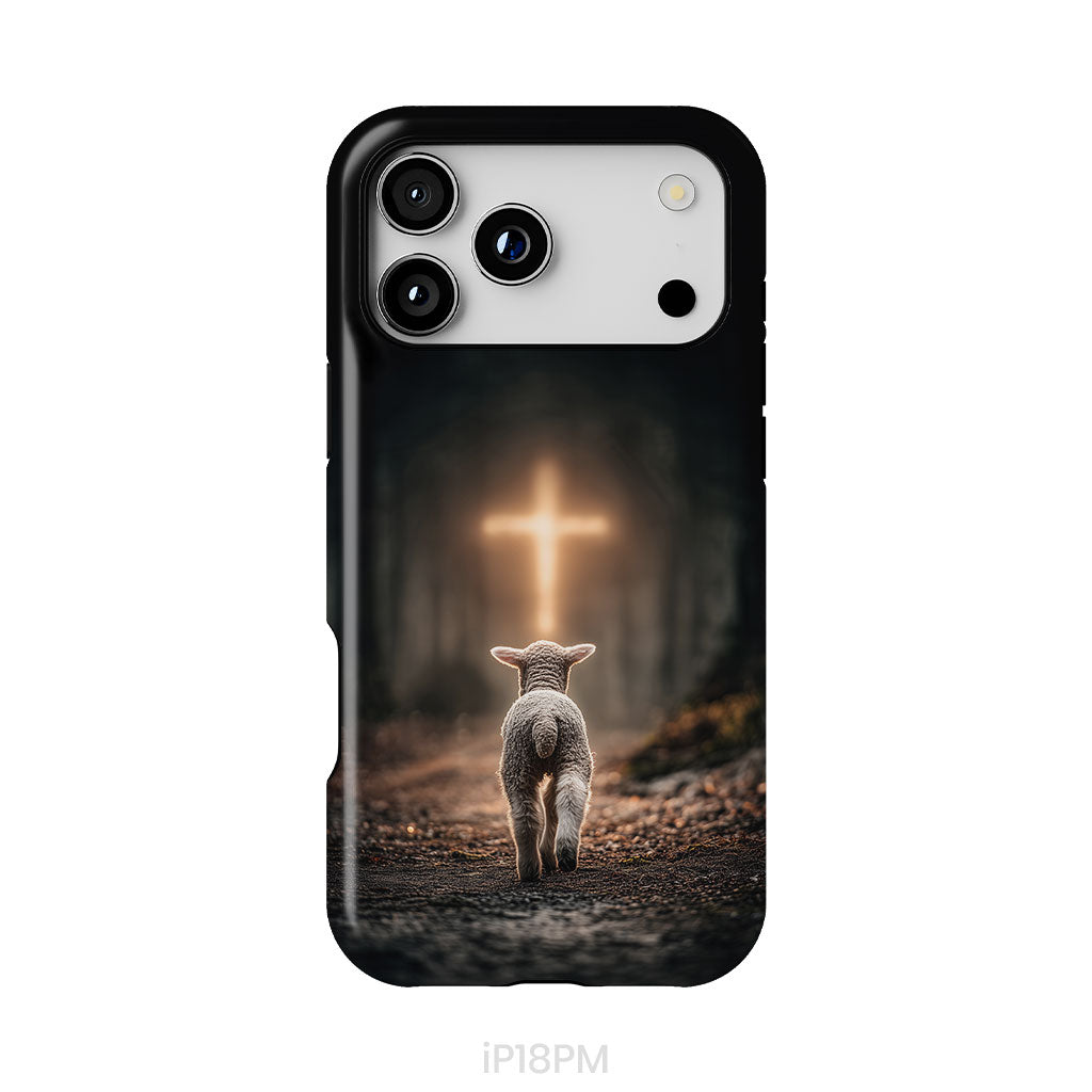 Lamb Walking Toward the Glowing Cross – Christian Phone Case