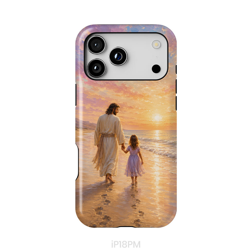 Jesus and a Little Girl on the Beach - Christian Phone Case