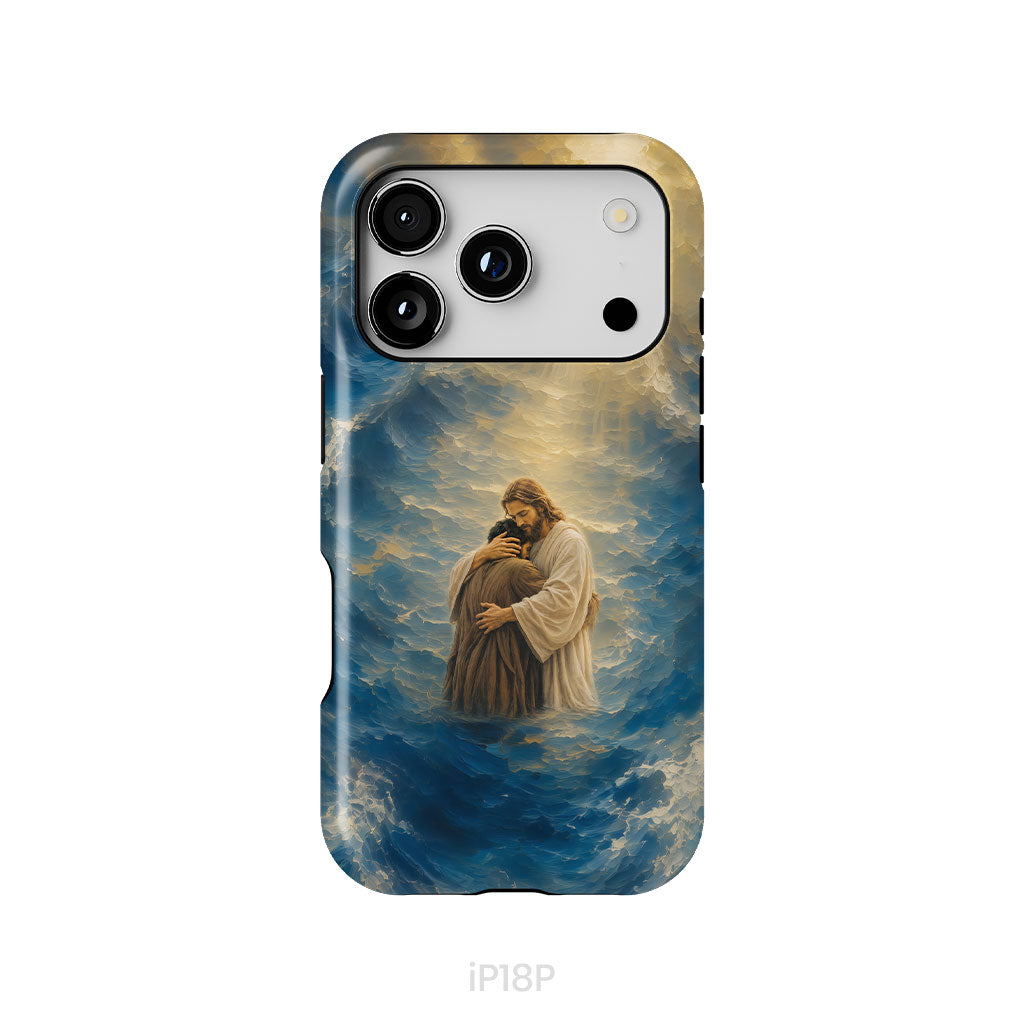 Jesus Holding a Man in the Storm Christian Phone Case