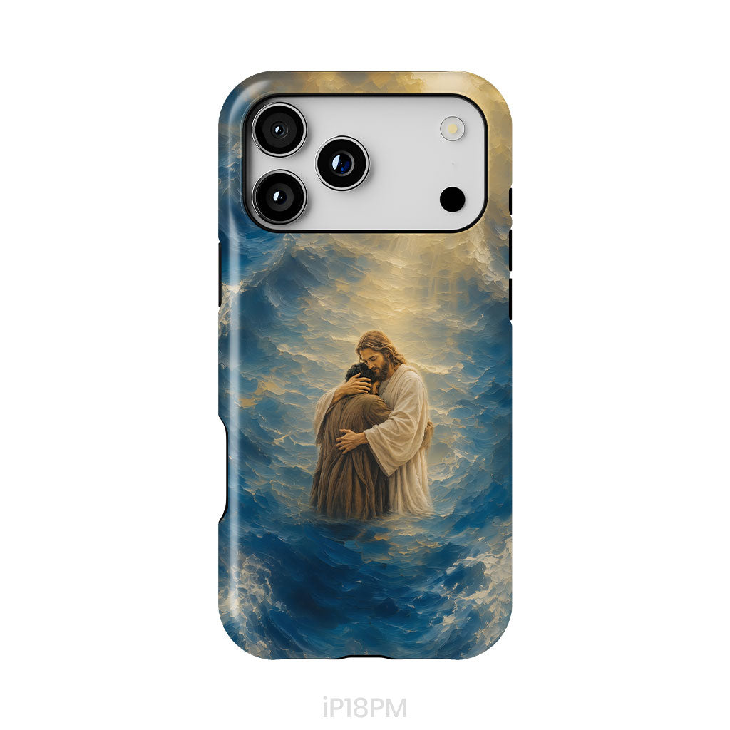 Jesus Holding a Man in the Storm Christian Phone Case