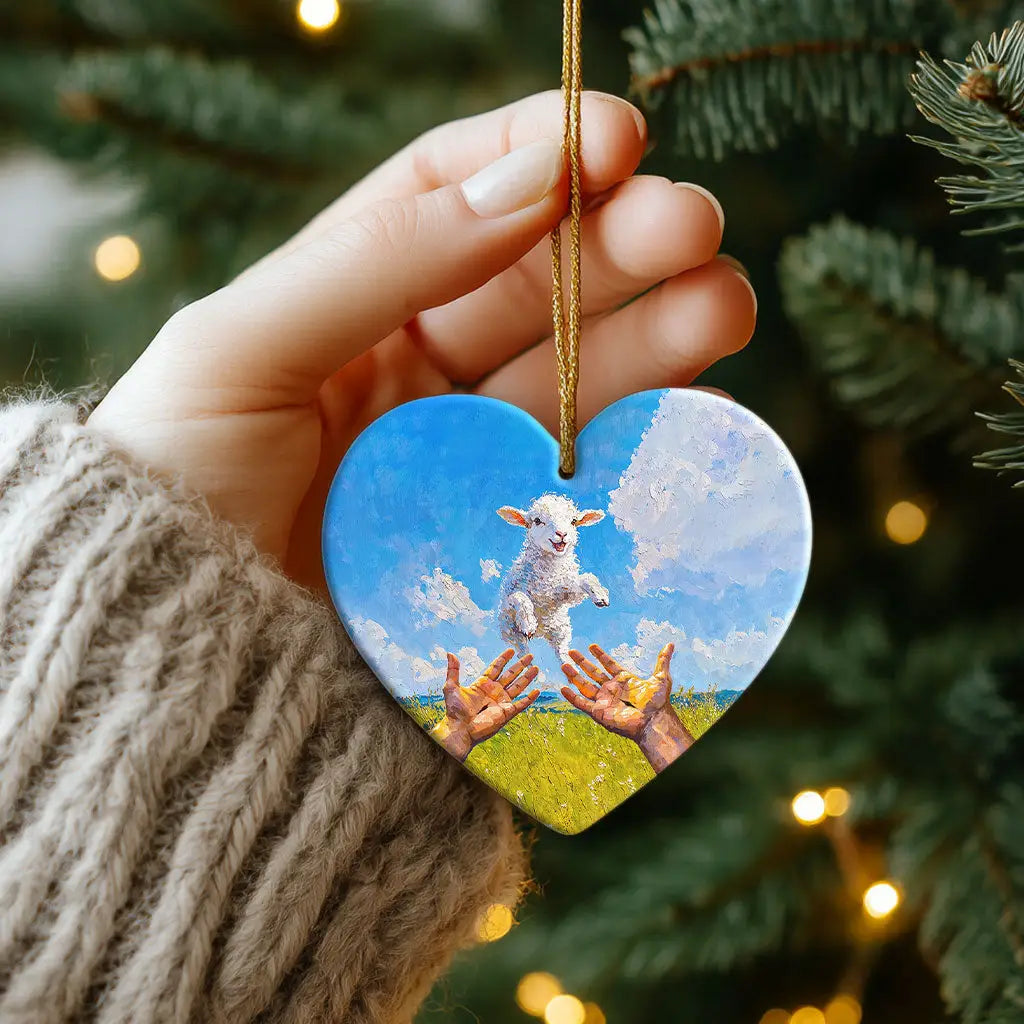 A Lamb Jumps Into Jesus’ Arms Ornament