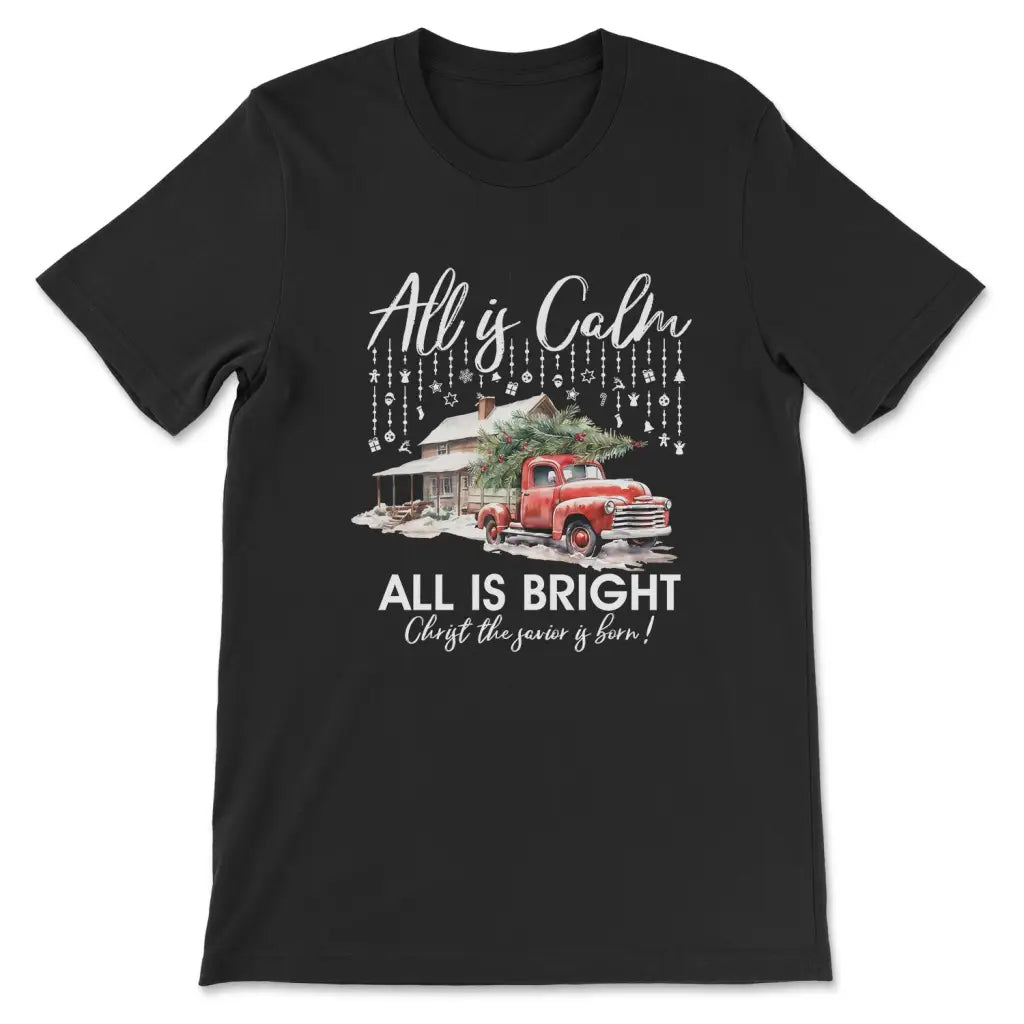 All is Calm All is Bright Christmas T-shirt Black / S
