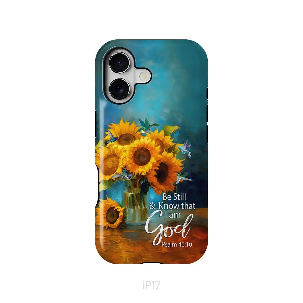 Be Still and Know That I Am God Hummingbirds Vase of Sunflowers Phone Case iPhone 17 / Tough Case