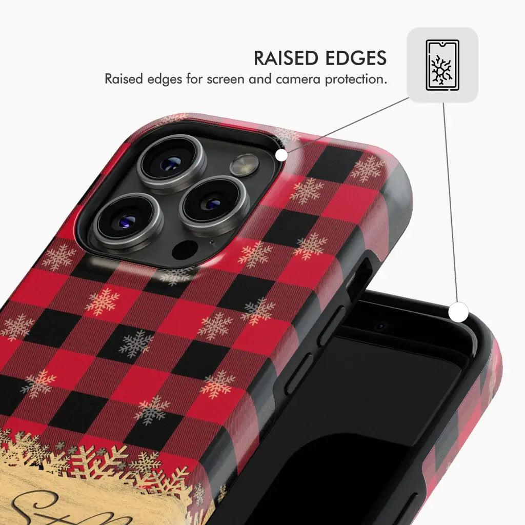 Be still and know that I am God red black buffalo plaid Christmas phone case