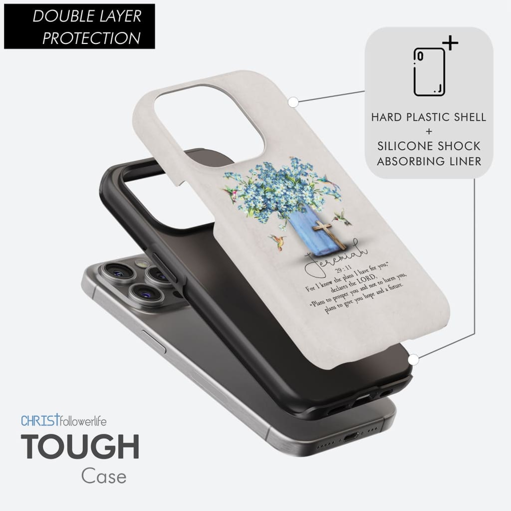Double Layer Protection, Jeremiah 29:11 NIV Hummingbird flowers phone case