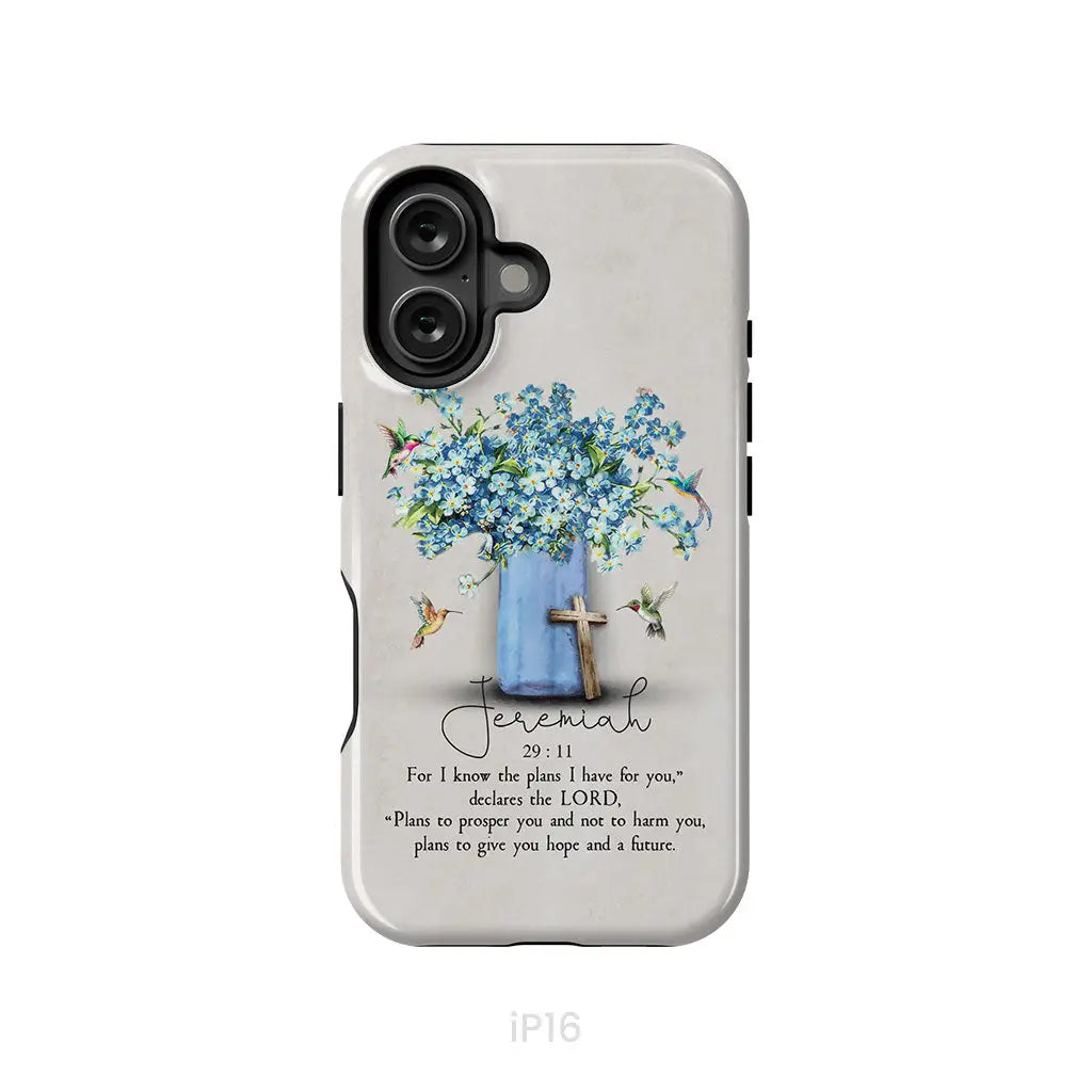 Bible Verse Phone Cases: Jeremiah 29:11 NIV Hummingbird Flowers Phone Case iPhone 16 / Tough Case