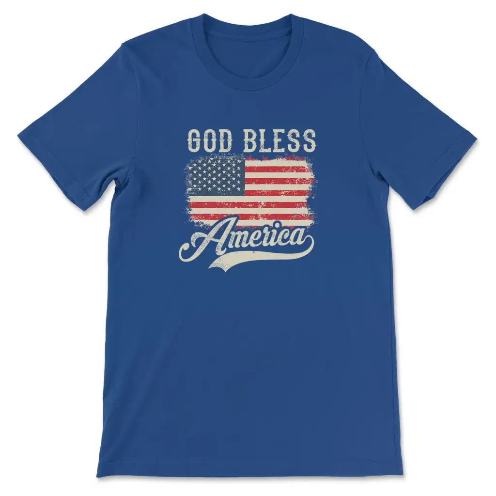 Christian Patriotic t-shirts: American flag God bless America t-shirt True Royal / S