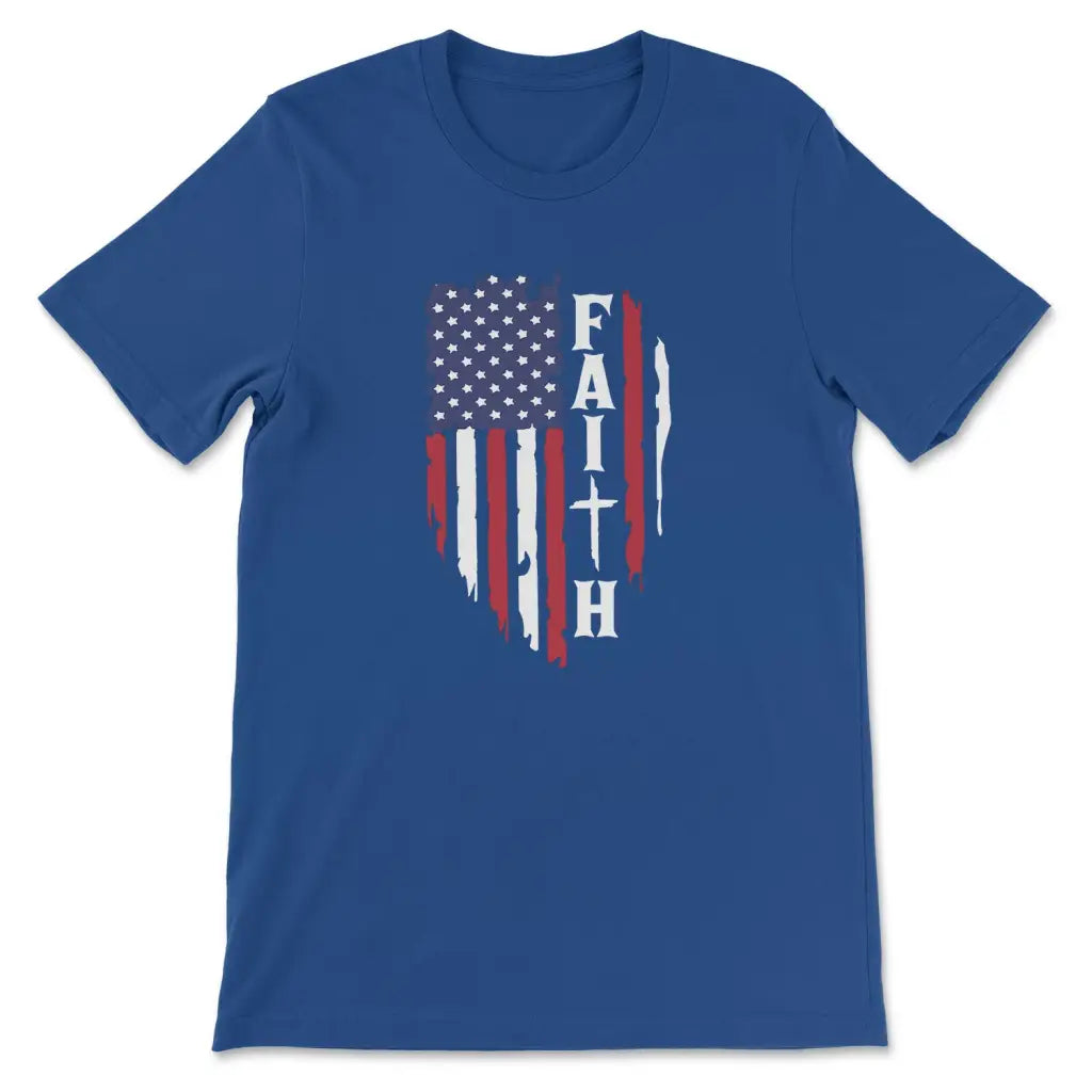 Faith and American flag Christian t-shirt True Royal / S