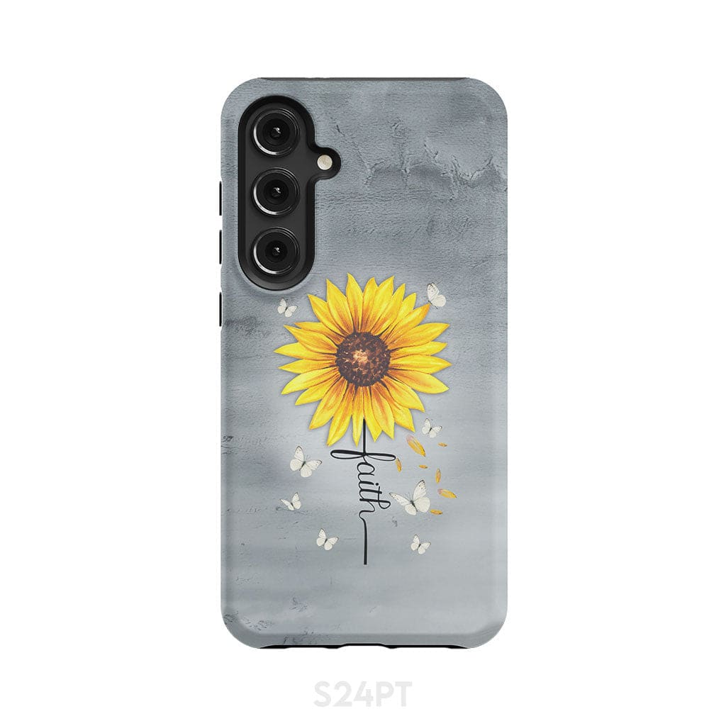 Faith Cross Butterflies Sunflower Christian Phone Case Samsung Galaxy S24 Plus / Tough