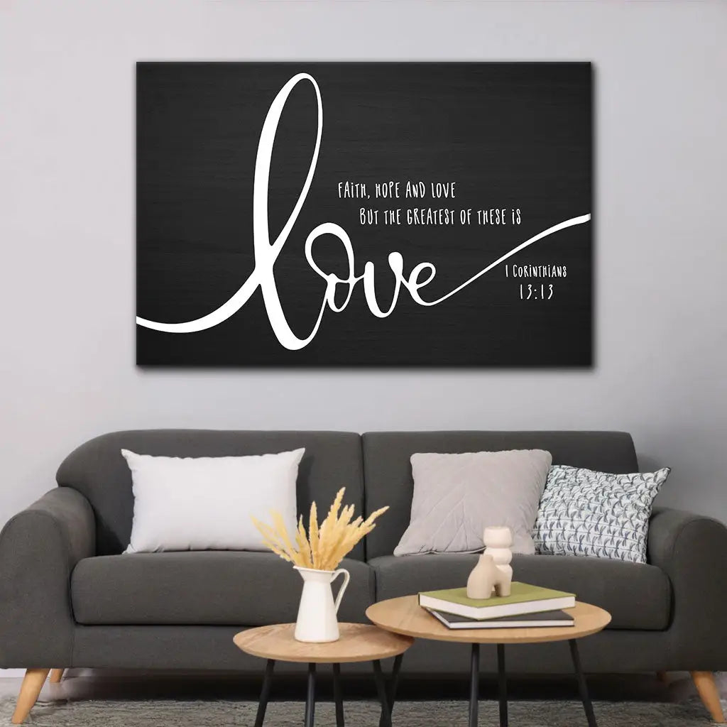 Farmhouse Christian wall art with Bible verse, faith and religion décor focused on love and Jesus.