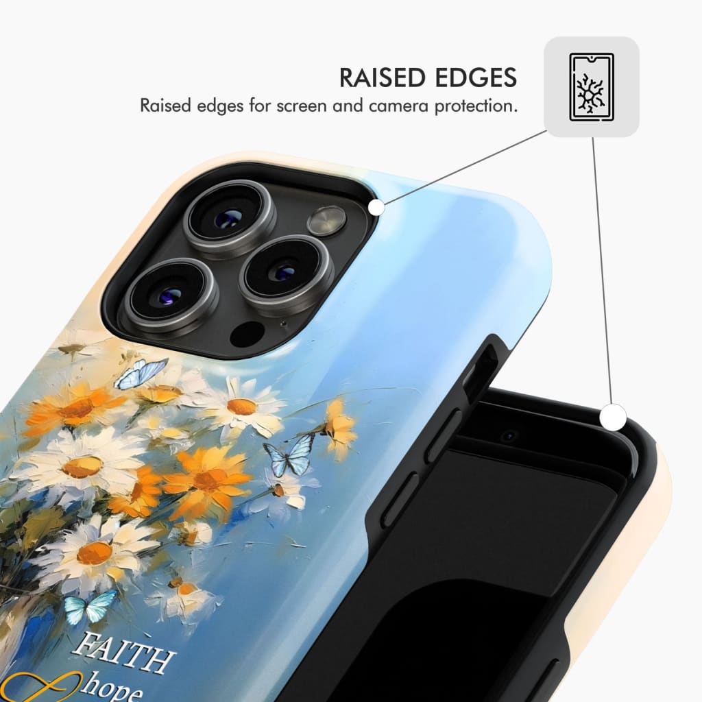 Faith Hope Love Butterflies Daisies in a Vase Phone Case