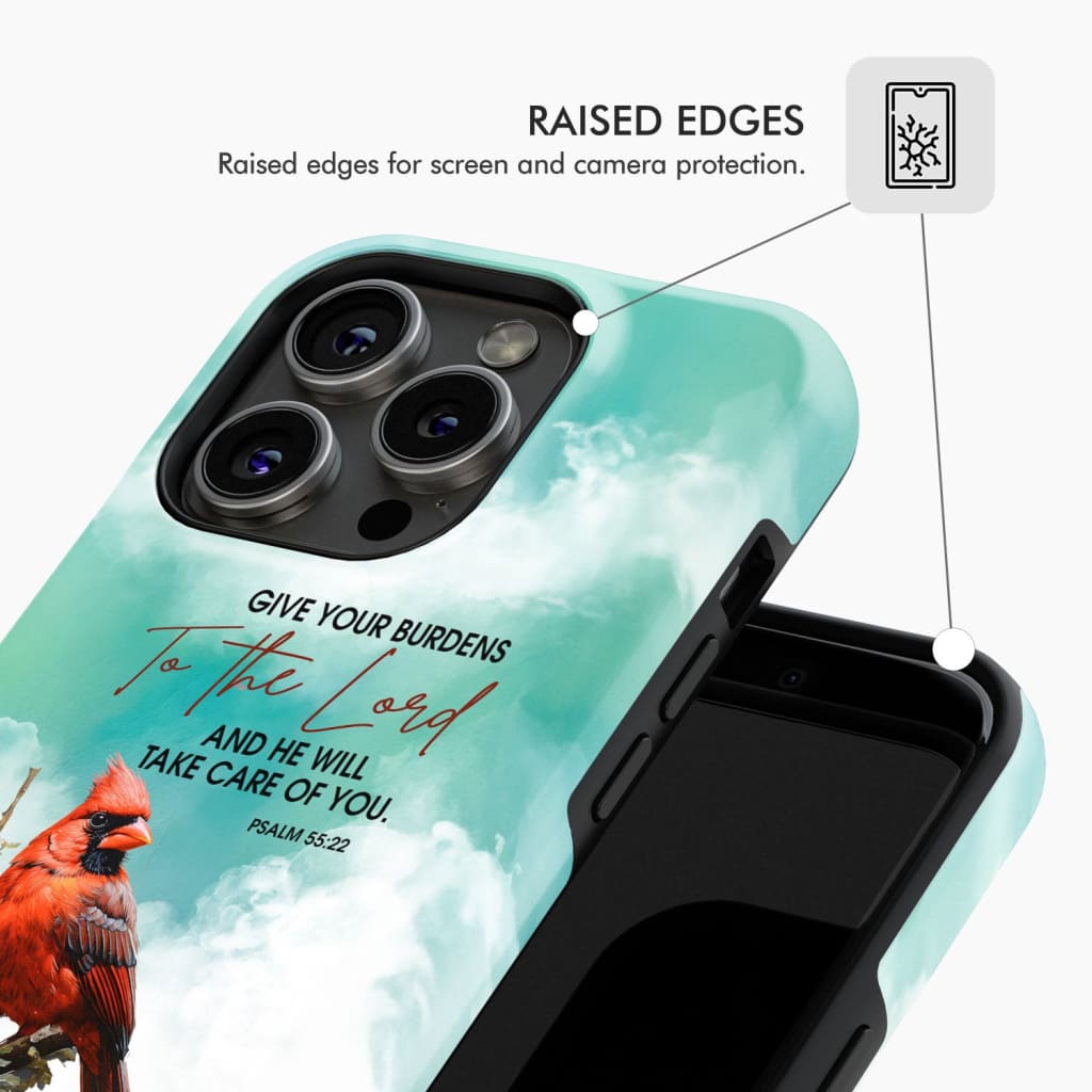 Give Your Burdens to the Lord Psalm 55:22 Cardinal Bird Phone Case
