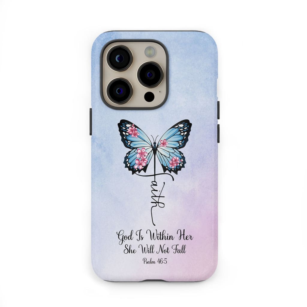 God is Within Her She Will Not Fall Faith Cross Butterfly Christian Phone Case