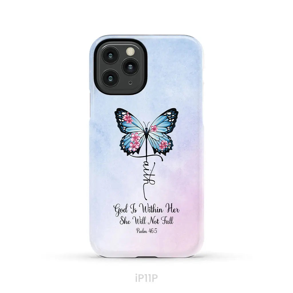God is Within Her She Will Not Fall Faith Cross Butterfly Christian Phone Case iPhone 11 Pro / Tough Case