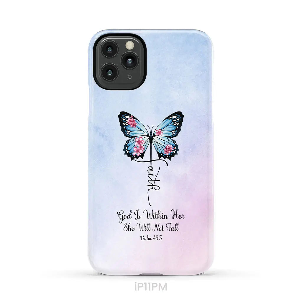 God is Within Her She Will Not Fall Faith Cross Butterfly Christian Phone Case iPhone 11 Pro Max / Tough Case