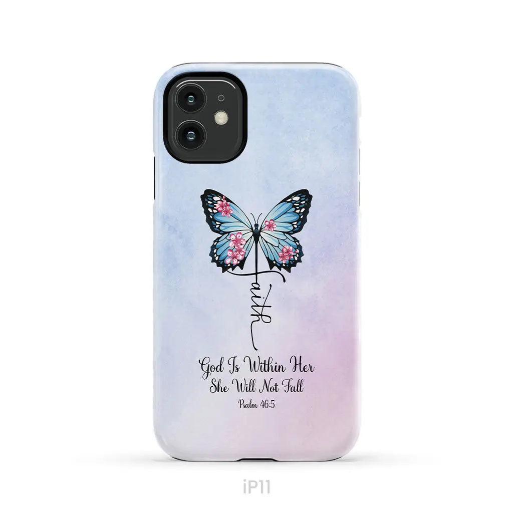 God is Within Her She Will Not Fall Faith Cross Butterfly Christian Phone Case iPhone 11 / Tough Case