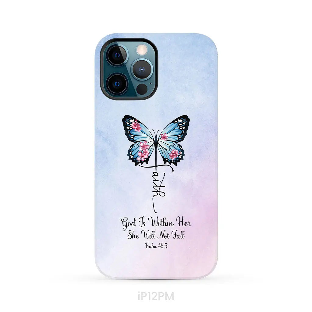 God is Within Her She Will Not Fall Faith Cross Butterfly Christian Phone Case iPhone 12 Pro Max / Tough Case