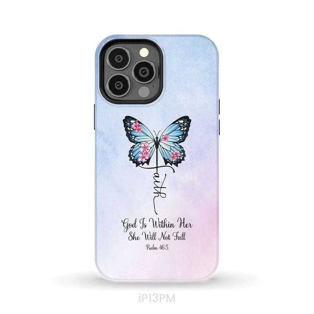 God is Within Her She Will Not Fall Faith Cross Butterfly Christian Phone Case iPhone 13 Pro Max / Tough Case