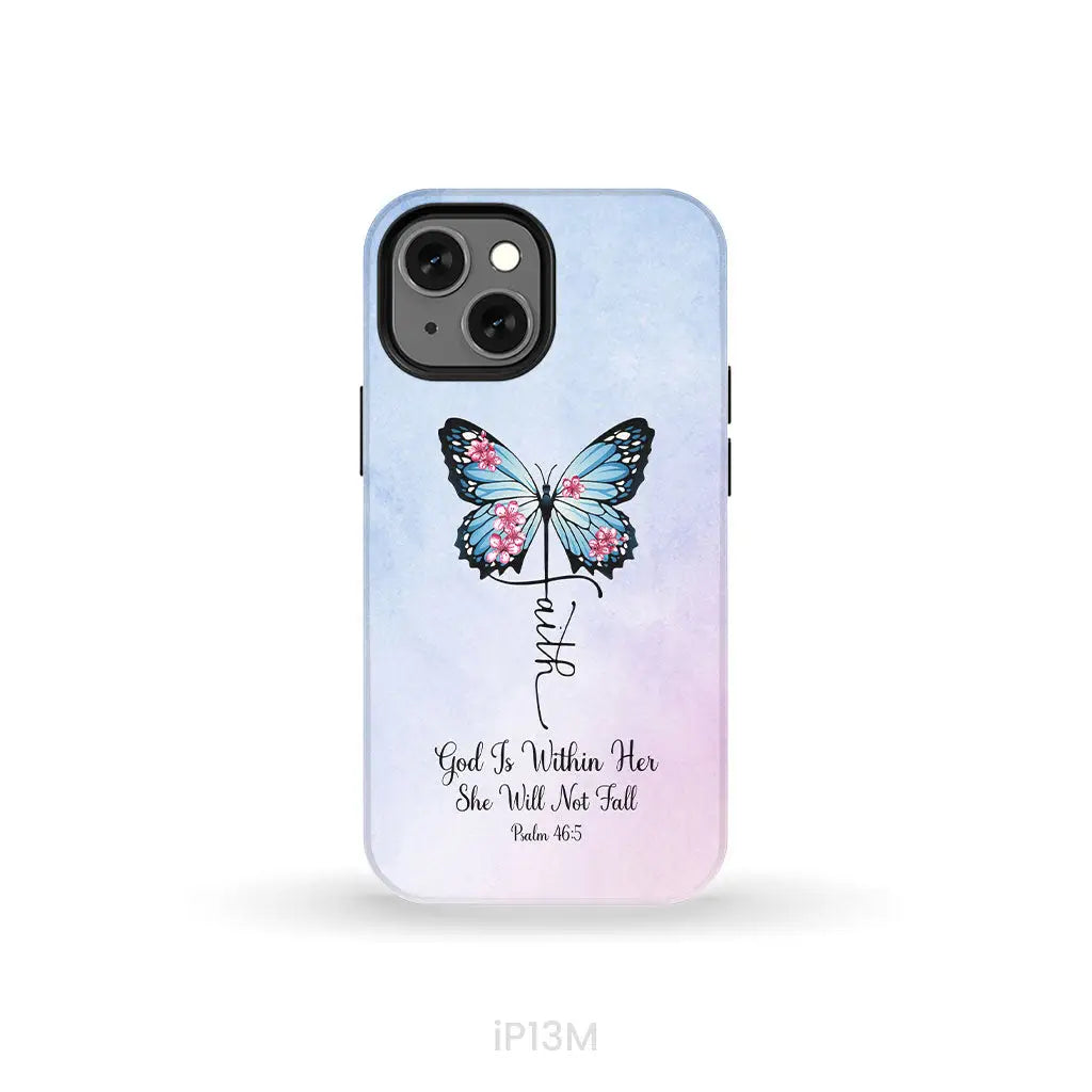 God is Within Her She Will Not Fall Faith Cross Butterfly Christian Phone Case iPhone 13 Mini / Tough Case