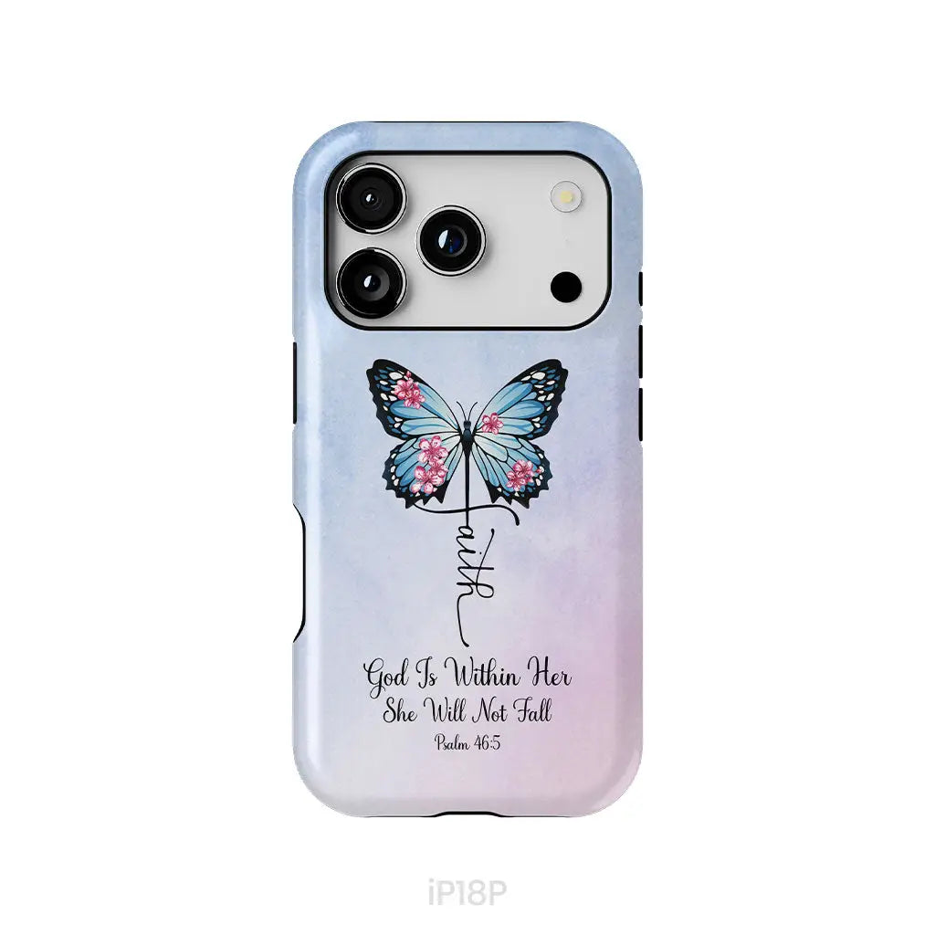 God is Within Her She Will Not Fall Faith Cross Butterfly Christian Phone Case iPhone 18 Pro / Tough Case