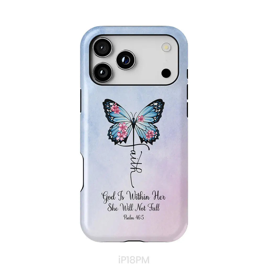 God is Within Her She Will Not Fall Faith Cross Butterfly Christian Phone Case iPhone 18 Pro Max / Tough Case
