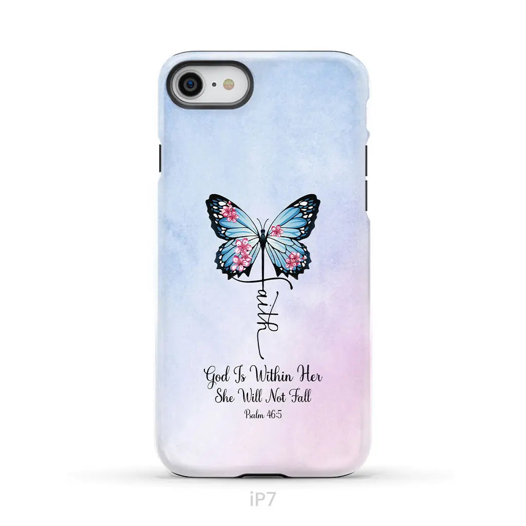 God is Within Her She Will Not Fall Faith Cross Butterfly Christian Phone Case iPhone 7 / Tough Case