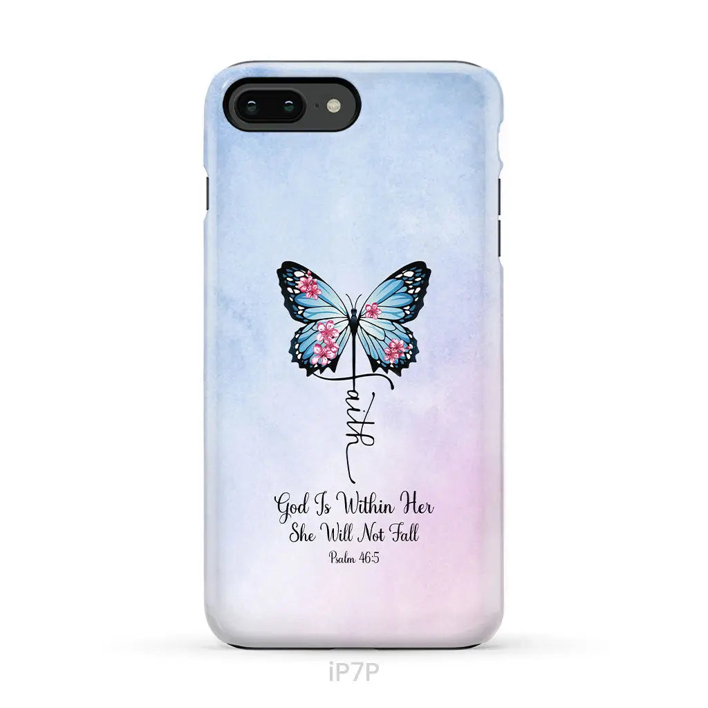 God is Within Her She Will Not Fall Faith Cross Butterfly Christian Phone Case iPhone 7 Plus / Tough Case