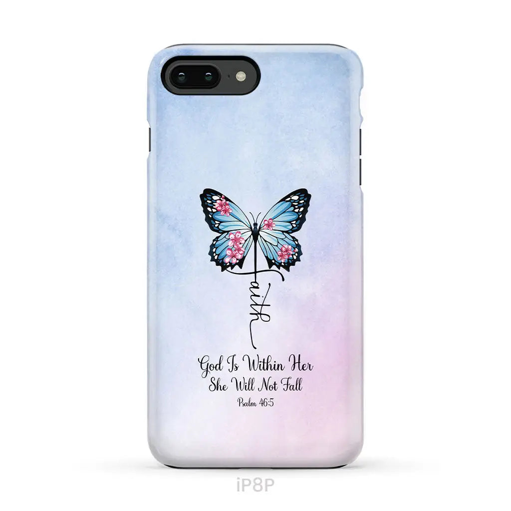 God is Within Her She Will Not Fall Faith Cross Butterfly Christian Phone Case iPhone 8 Plus / Tough Case