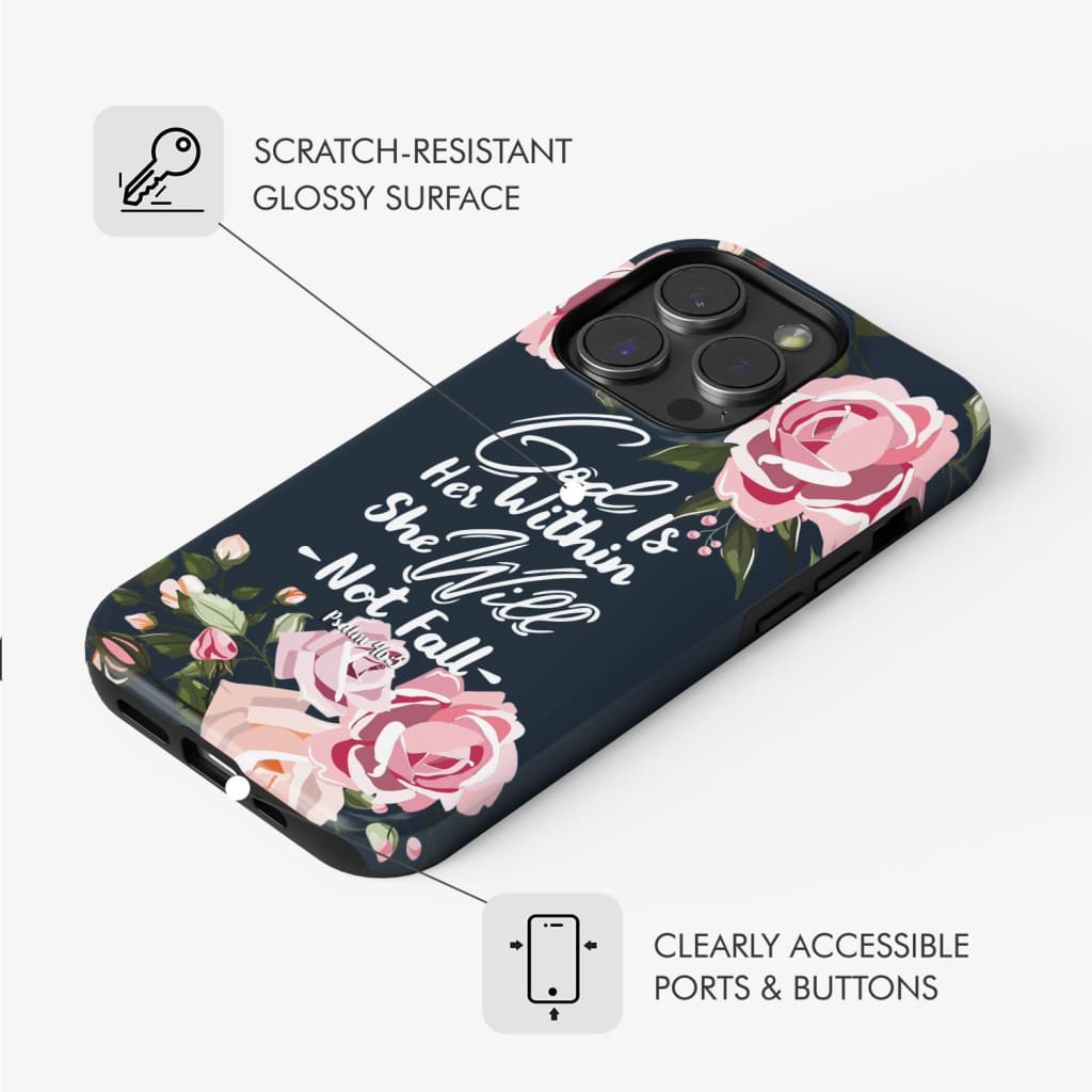 God is within her she will not fall Psalm 46:5 bible verse phone case
