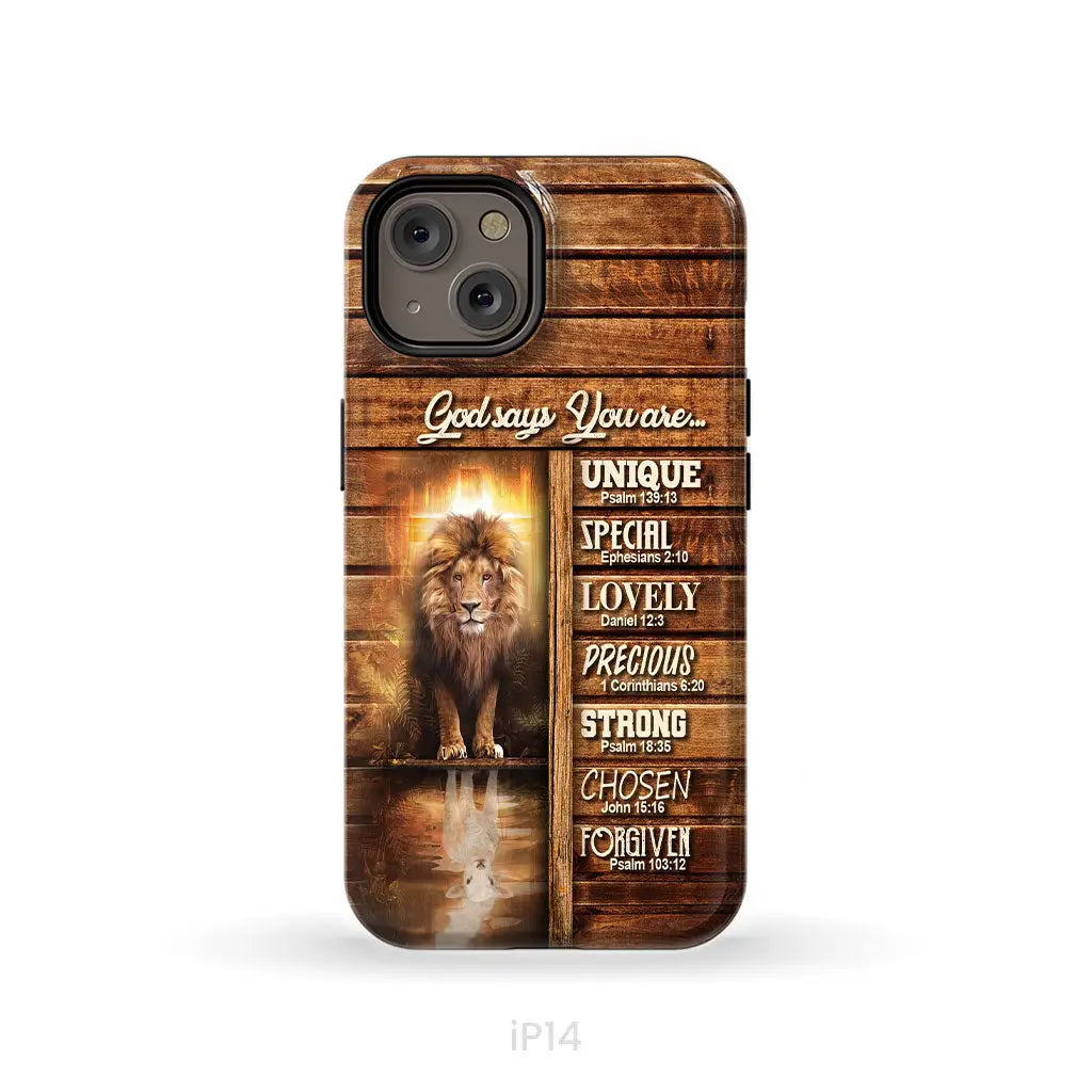 God says you are Lion and Lamb phone case - Christian phone cases iPhone 14 / Tough Case