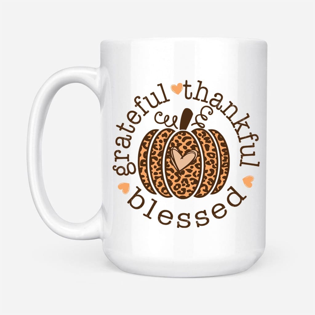 Grateful Thankful Blessed Leopard Pumpkin Coffee Mug 15 oz