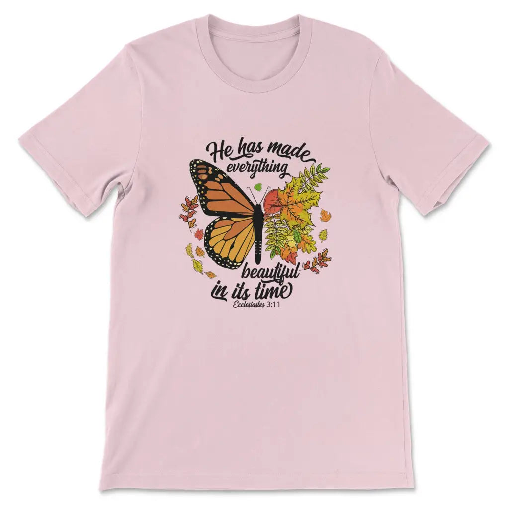 He Has Made Everything Beautiful In Its Time Autumn Leaves Butterfly T-shirt Pink / S