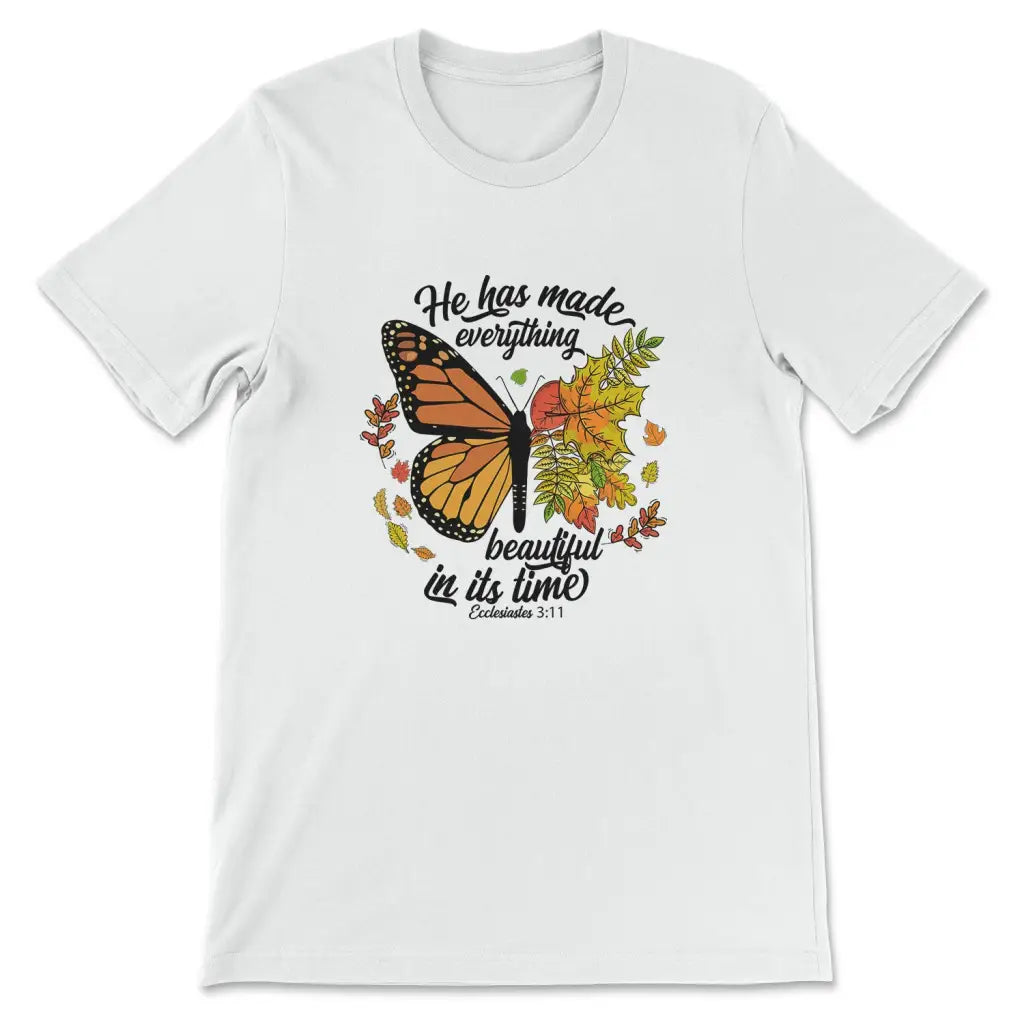 He Has Made Everything Beautiful In Its Time Autumn Leaves Butterfly T-shirt White / S