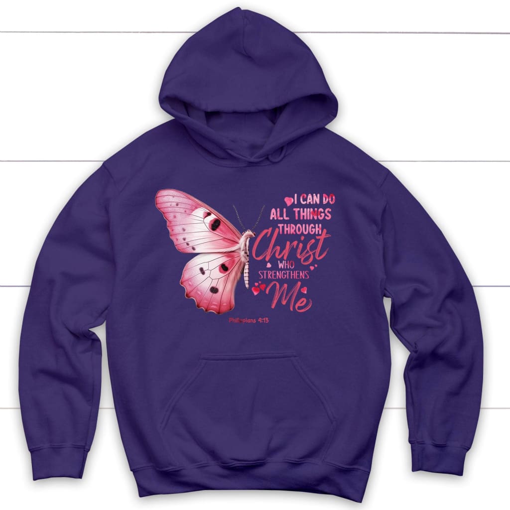 I can do all things through Christ Philippians 4:13 Christian hoodie Purple / S