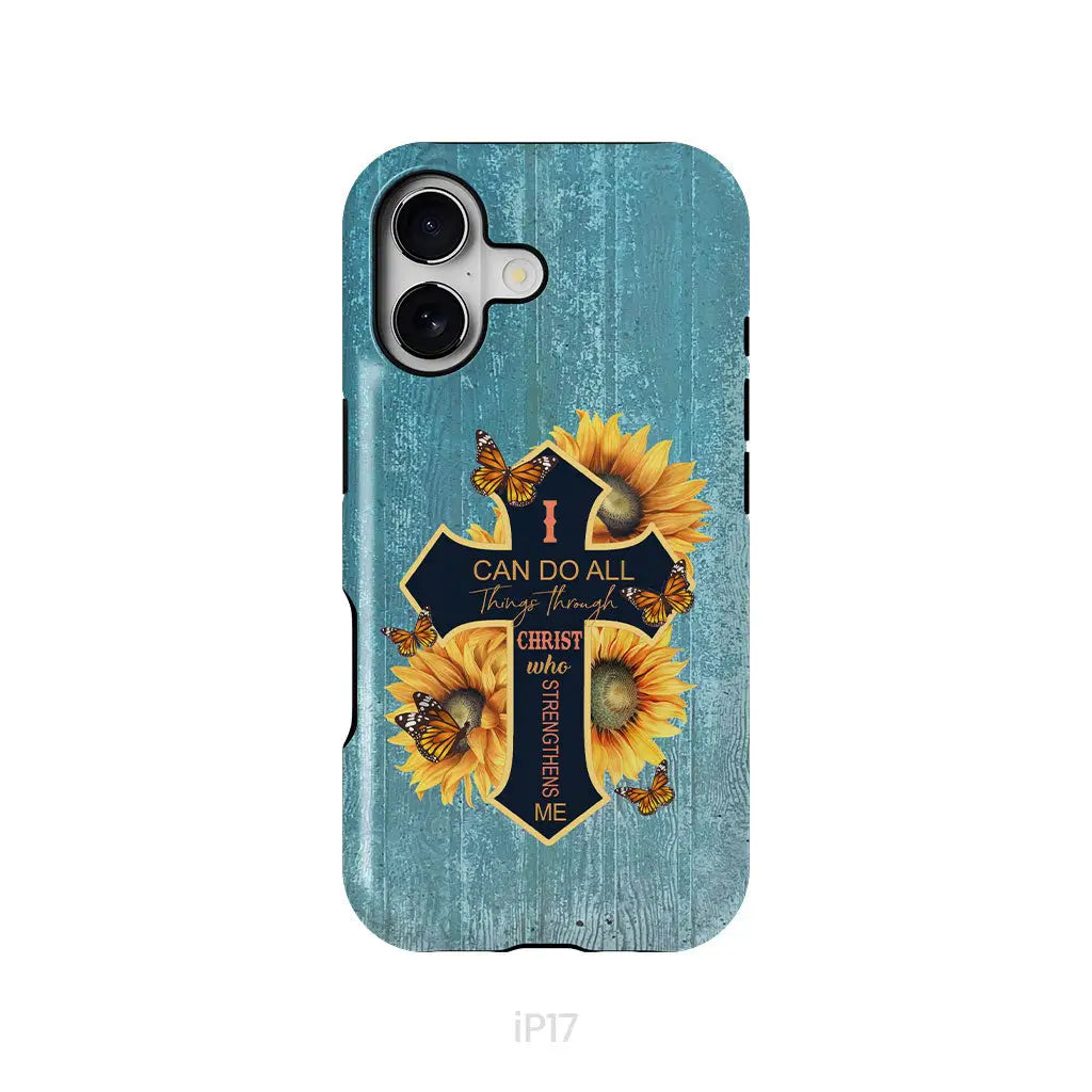 I Can Do All Things Through Christ Sunflower Butterfly Cross Phone Case iPhone 17 / Tough Case