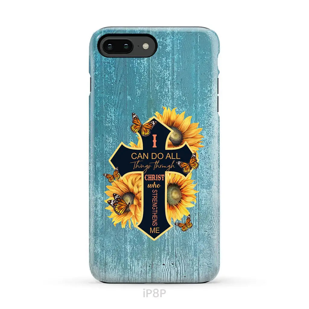 I Can Do All Things Through Christ Sunflower Butterfly Cross Phone Case iPhone 8 Plus / Tough Case