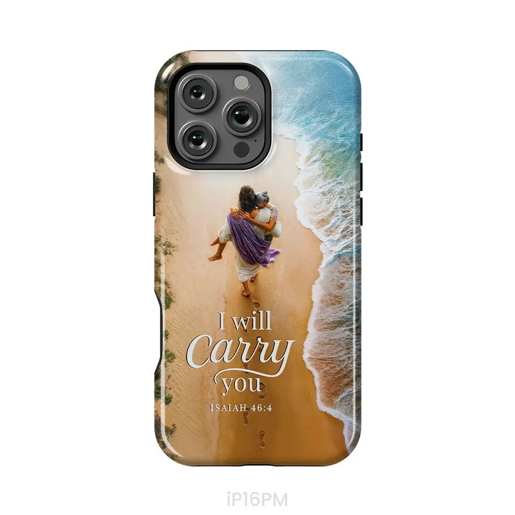 I Will Carry You – Jesus Carrying Elderly Woman Isaiah 46:4 Christian Phone Case iPhone 16 Pro Max / Tough Case
