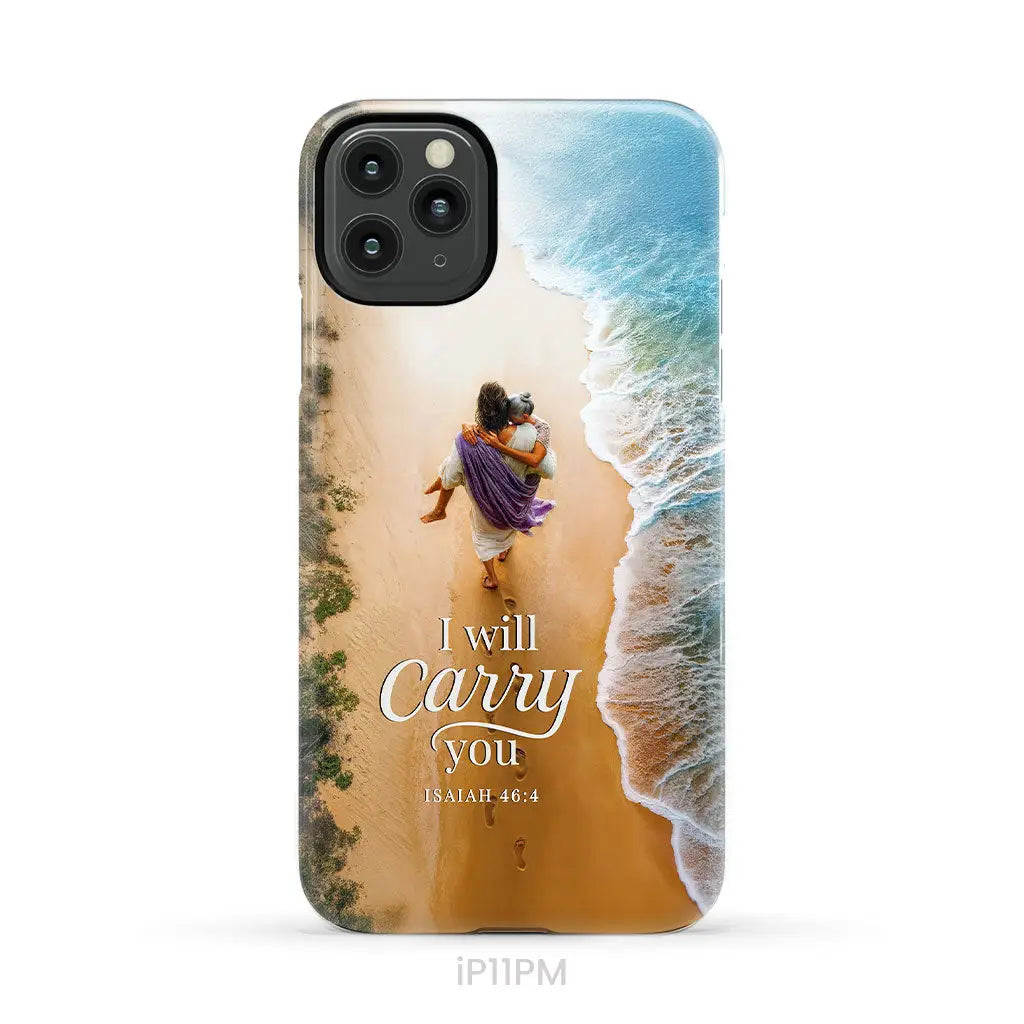I Will Carry You – Jesus Carrying Elderly Woman Isaiah 46:4 Christian Phone Case iPhone 11 Pro Max / Tough Case