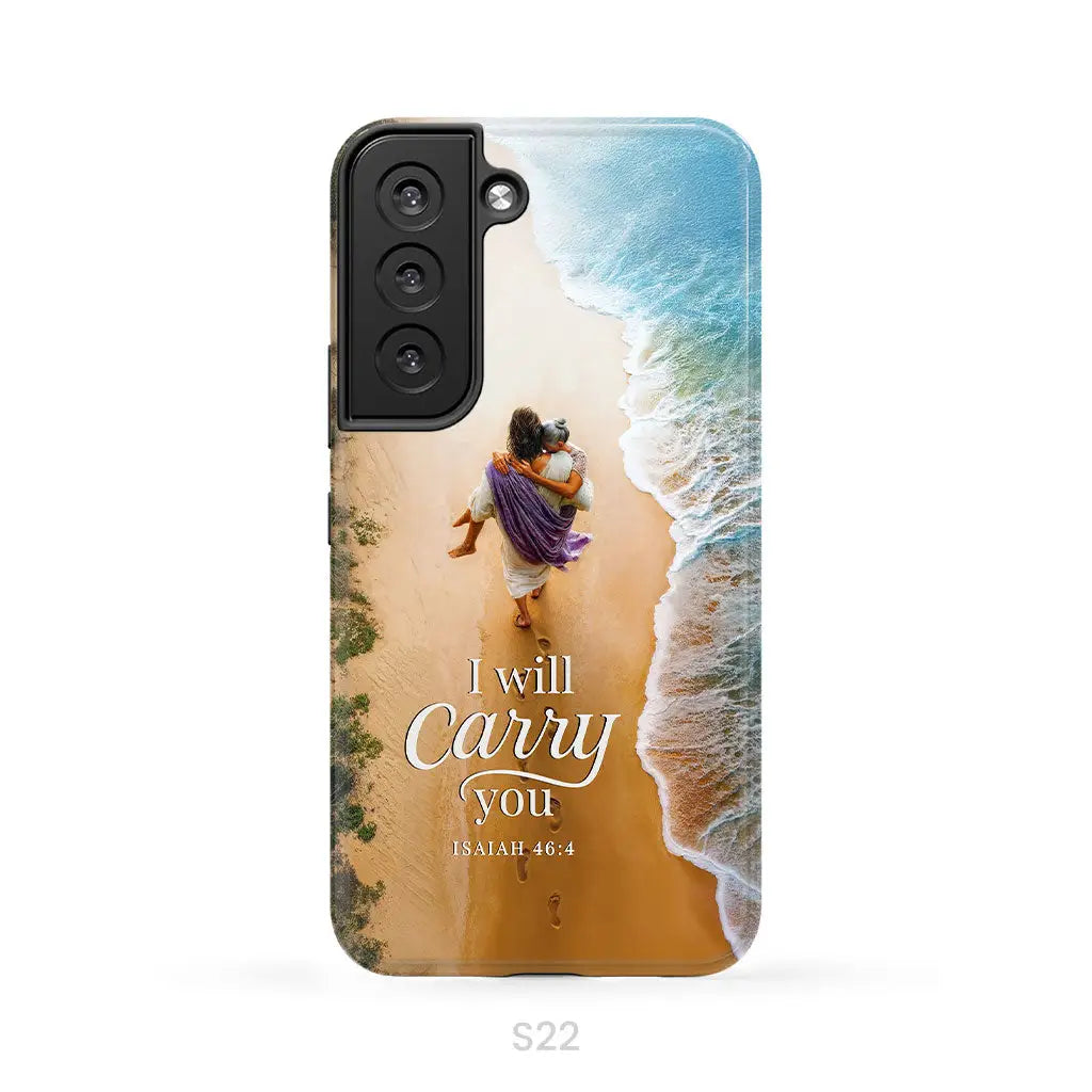 I Will Carry You – Jesus Carrying Elderly Woman Isaiah 46:4 Christian Phone Case Samsung Galaxy S22 / Tough Case