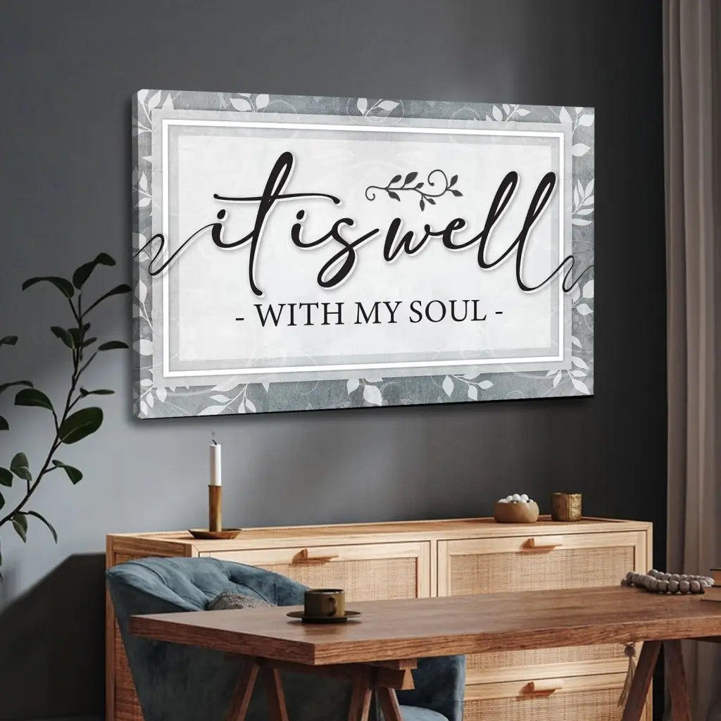 Modern Christian wall art with "It Is Well With My Soul," perfect for uplifting home decor and thoughtful gifts.