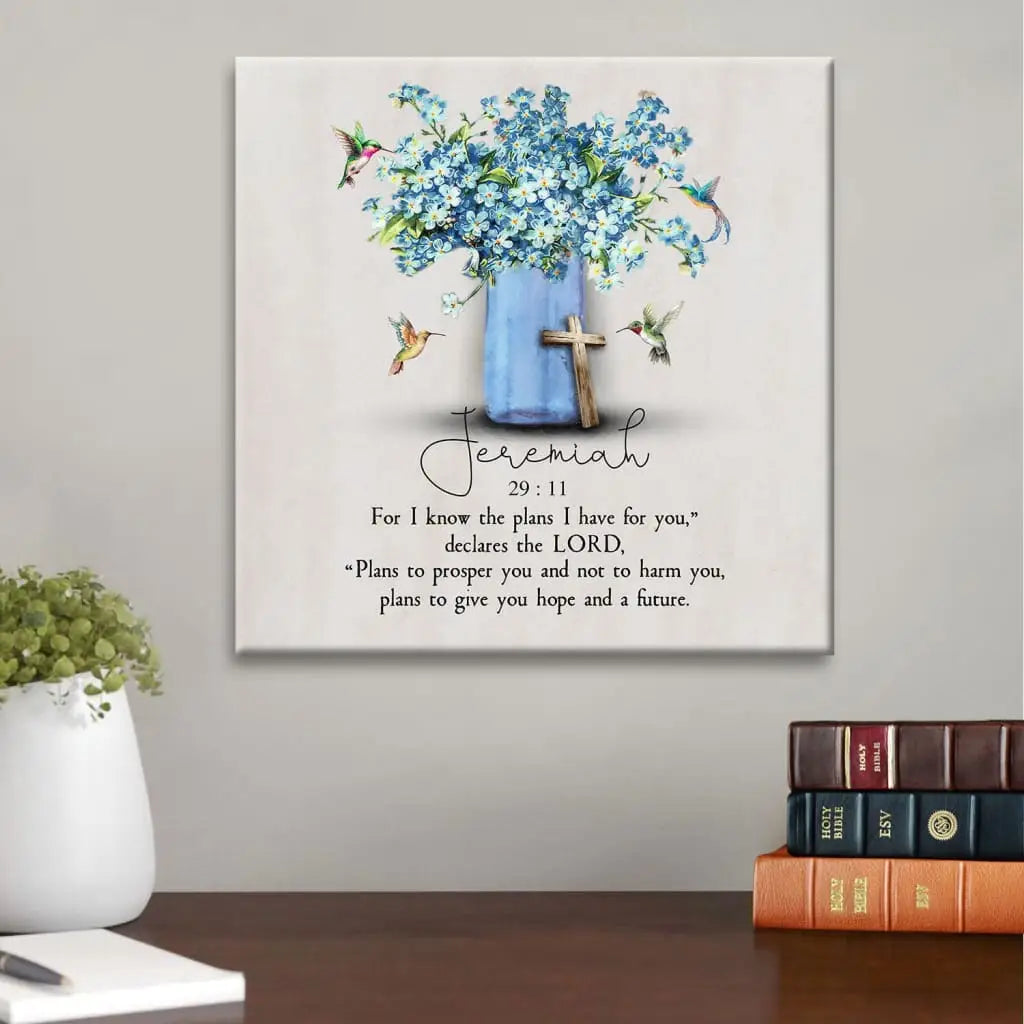 Christian wall art: Jeremiah 29:11 NIV Hummingbird flowers canvas print