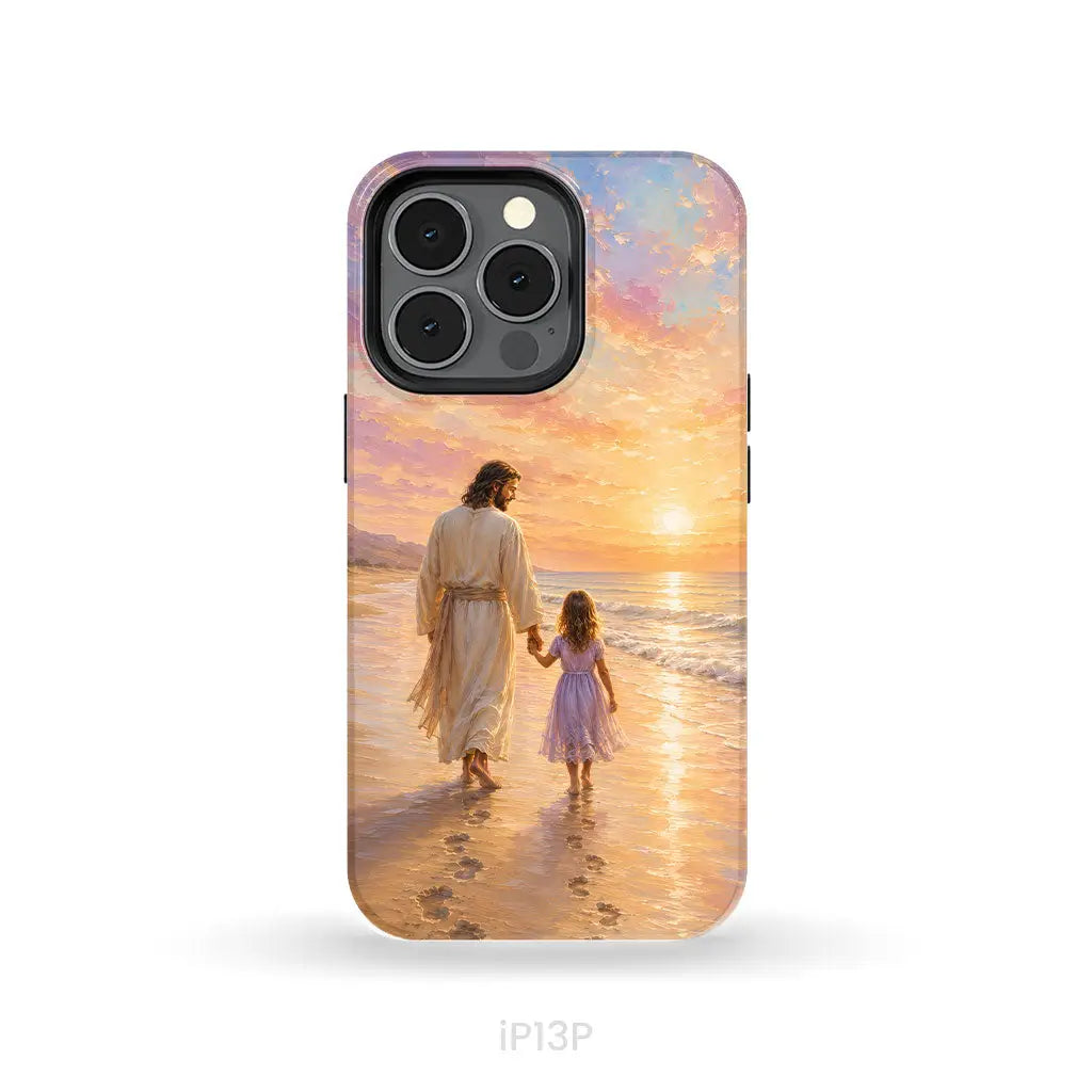 Jesus and a Little Girl on the Beach - Christian Phone Case iPhone 13 Pro / Tough Case