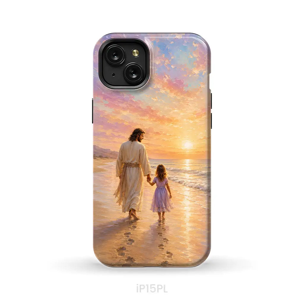 Jesus and a Little Girl on the Beach - Christian Phone Case iPhone 15 Plus / Tough Case
