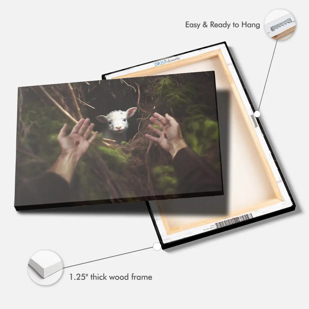 Bible-inspired wall decor with Jesus' hand and the lost sheep, perfect as a comforting and uplifting gift for loved ones.